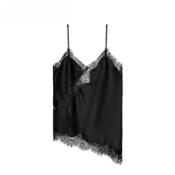Zara Asymmetrical Black Lace Camisole Top Size M - Picture 1 of 6